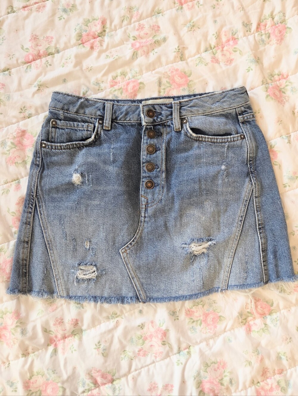 We The Free | Button Fly Distressed Mini Skirt | Sz 26